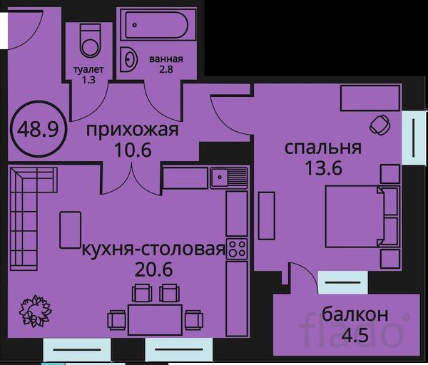 1-к квартира, 48 м², 4/17 эт.
