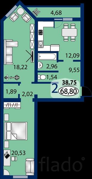 2-к квартира, 69 м², 5/10 эт.
