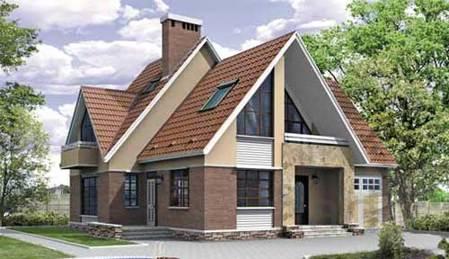 Проект дома из газоблоков 12х14 м с мансардой и фигурной крышей.