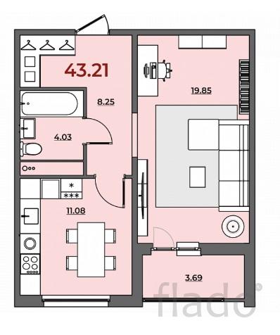 1-к квартира, 44 м², 4/10 эт.