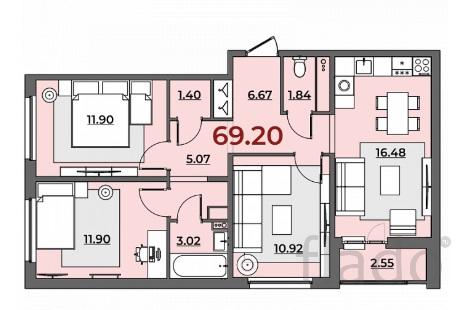 3-к квартира, 69 м², 4/10 эт.