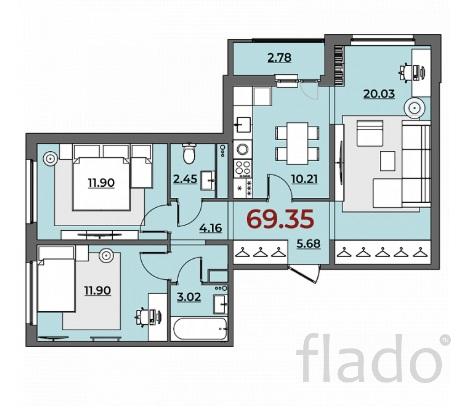3-к квартира, 69 м², 3/10 эт.