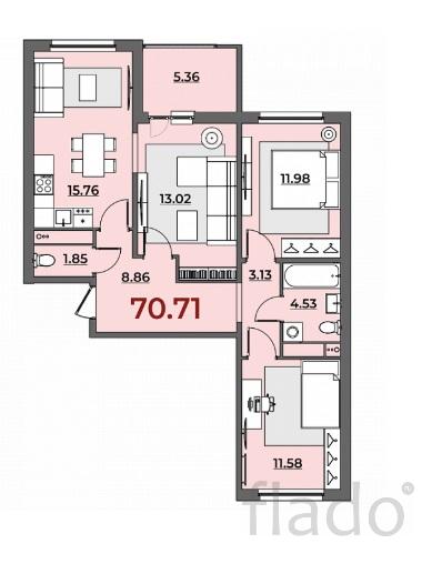 3-к квартира, 71 м², 3/9 эт.