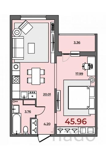 2-к квартира, 45 м², 4/16 эт.