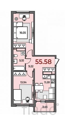 2-к квартира, 56 м², 4/16 эт.
