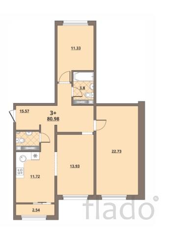 2-к квартира, 81 м², 3/10 эт.