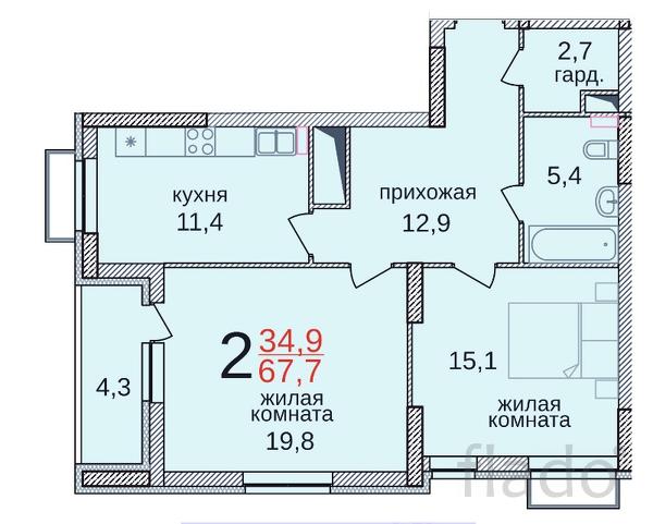 2-к квартира, 67 м², 5/19 эт.