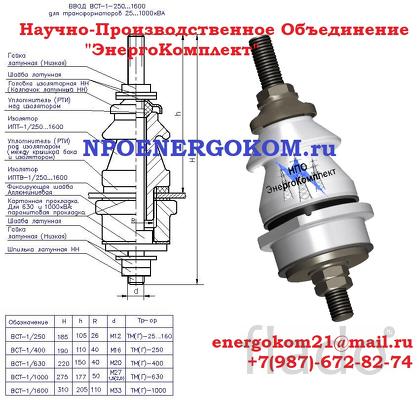 Ввод трансформатора ВСТ 1/250-01 на 160 кВа