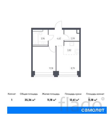 1-к квартира, 35 м², 2/32 эт.