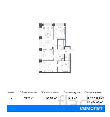 3-к квартира, 91 м², 14/32 эт.