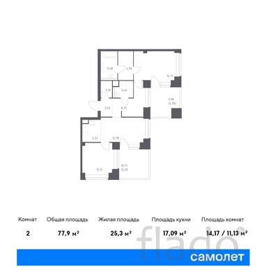 2-к квартира, 77 м², 28/32 эт.