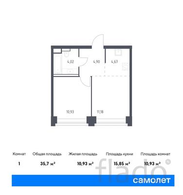 1-к квартира, 35 м², 2/40 эт.