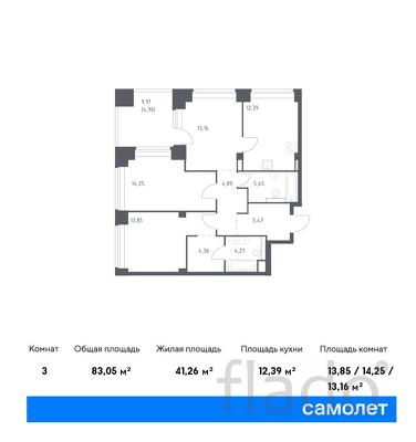 3-к квартира, 83 м², 30/40 эт.