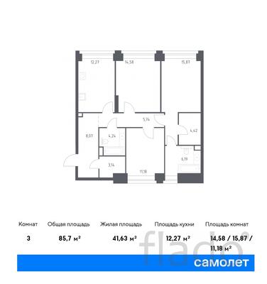 3-к квартира, 85 м², 10/12 эт.