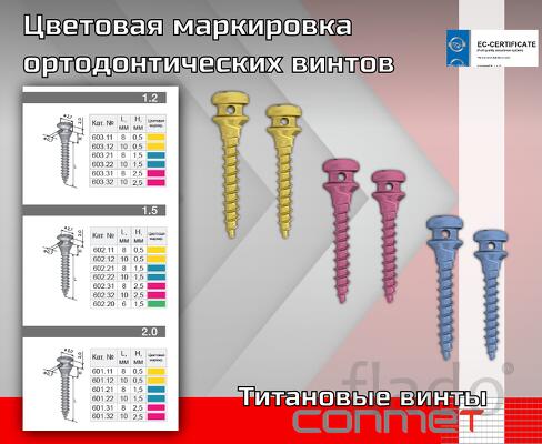 Цветовая маркировка ортодонтических миниимплантатов КОНМЕТ