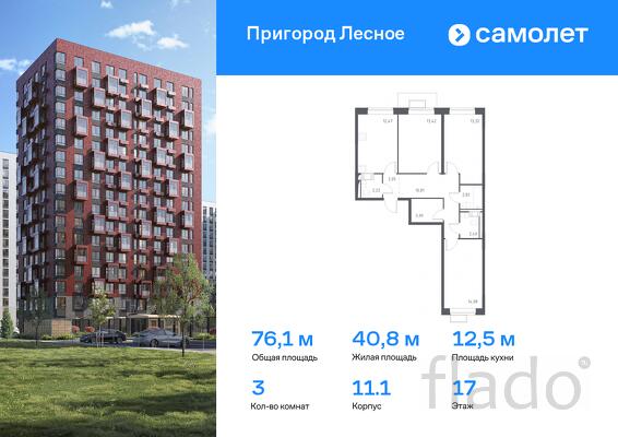 3-к квартира, 76 м², 17/17 эт.