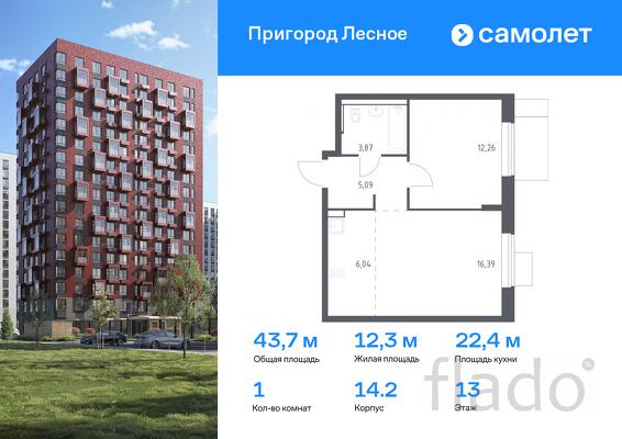 1-к квартира, 43 м², 13/17 эт.