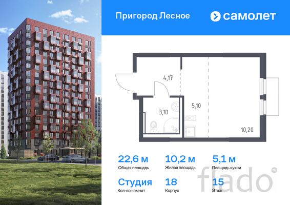 1-к квартира, 22 м², 15/17 эт.