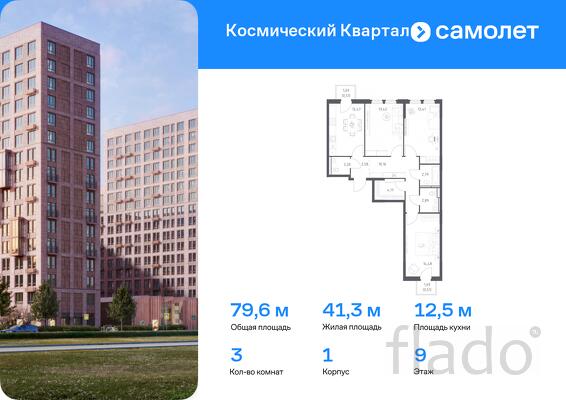3-к квартира, 79 м², 9/12 эт.