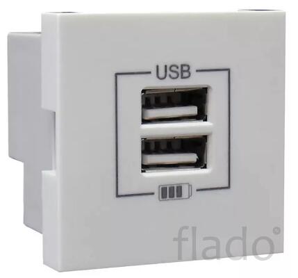 Розетка usb двойная, зарядная, белая (45439 sbr) розетка usb двойная