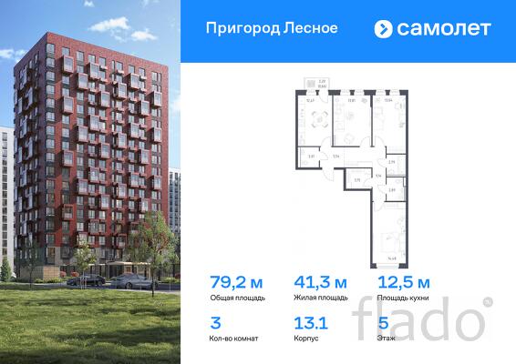 3-к квартира, 79 м², 5/17 эт.
