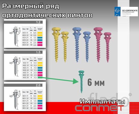 Размерный ряд титановых ортодонтических винтов