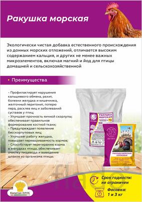 Ракушка морская кальциевая подкормка для кур, голубей и декоративных п