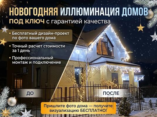 Новогодняя иллюминация домов под ключ. Визуализация по фото бесплатно